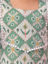 Girl's Green Ikaat Print A-Line Kurta Pyjama Set